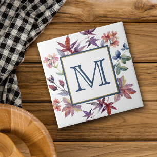 Het herfst laat het Monogram van de Grens Tegeltje