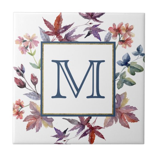 Het herfst laat het Monogram van de Grens Tegeltje (Voorkant)