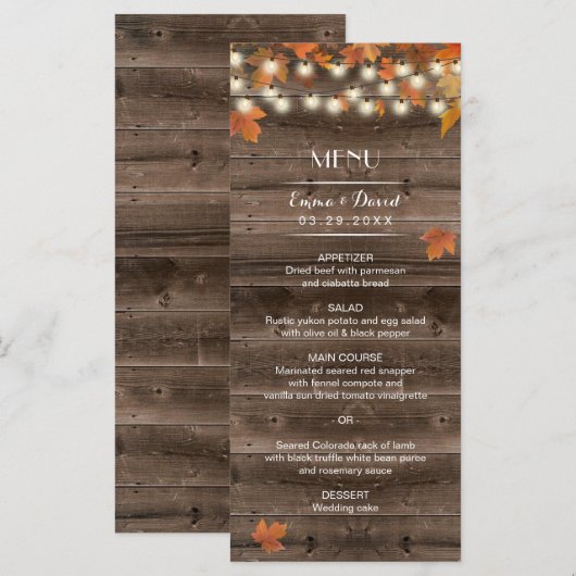 Het herfst laat het Rustic Fall Wedding Menu verla (Voorkant / Achterkant)