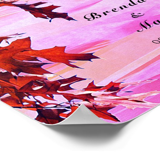 Het herfst laat Oranje roze  welkomstbruiloft Poster (Hoek)