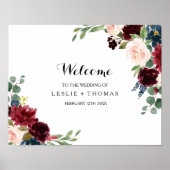 Het herfst Rustic Dazzling Burgundy Welkomsthuweli Poster (Voorkant)