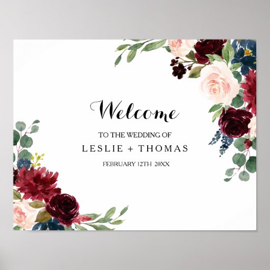 Het herfst Rustic Dazzling Burgundy Welkomsthuweli Poster (Voorkant)