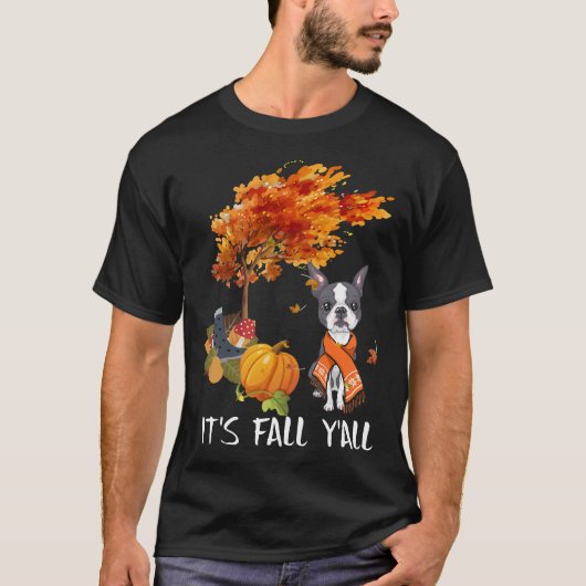 Het Herfst Y All Boston Terrier T-shirt (Voorkant)
