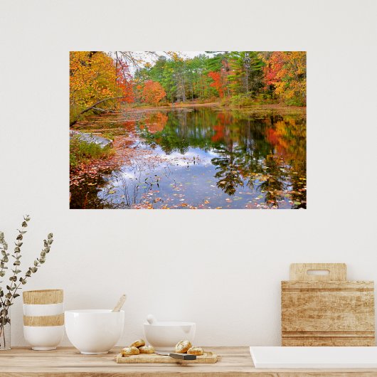 Het herfstbos weerspiegelde in Pond Poster (Keuken)