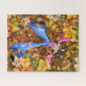 Het herfstmeisje laat puzzelschilderen legpuzzel (Horizontaal)