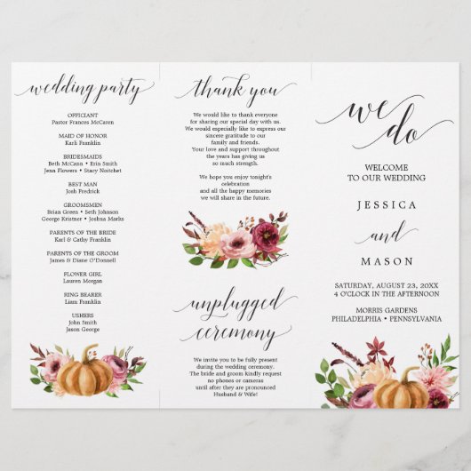 Het herfstprogramma Bliss Tri-Fold Wedding Flyer (Voorkant)