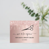 Het heropenen van haar schoonheid salon roos goudg briefkaart (Staand voorkant)