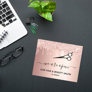 Het heropenen van haar schoonheid salon roos goudg flyer