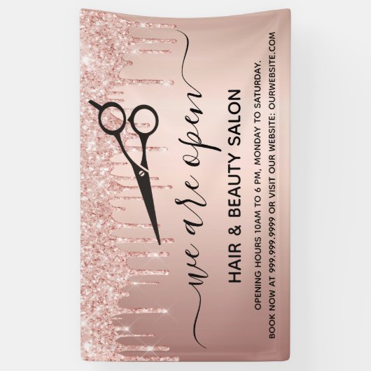 Het heropenen van haar schoonheid salon roos goudg spandoek (Verticaal)