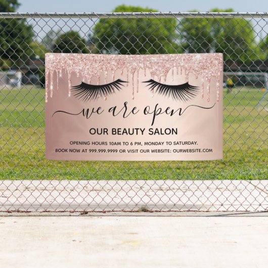 Het heropenen van schoonheidssalon roos gouden gli spandoek (Insitu)