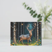 Het hert in een maanverlicht bos briefkaart (Staand voorkant)