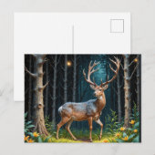 Het hert in een maanverlicht bos briefkaart (Voorkant / Achterkant)
