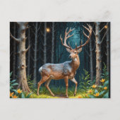 Het hert in een maanverlicht bos briefkaart (Voorkant)