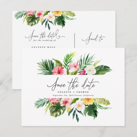 Het het bladmanuscript van de Tropische waterverf  Aankondigingskaart (Voorkant / Achterkant)