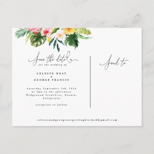 Het het bladmanuscript van de Tropische waterverf  Aankondigingskaart (Achterkant)