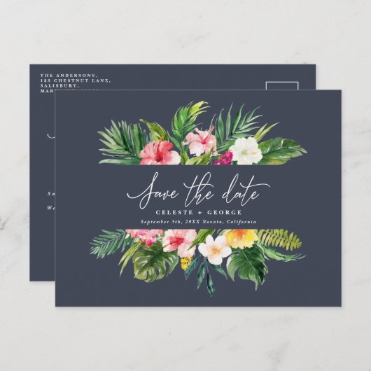 Het het bladmanuscript van de Tropische waterverf  Aankondigingskaart (Voorkant / Achterkant)