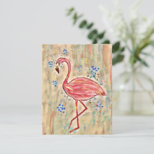 Het het Schilderen van het Wenskaart van Flamingo  (Staand voorkant)