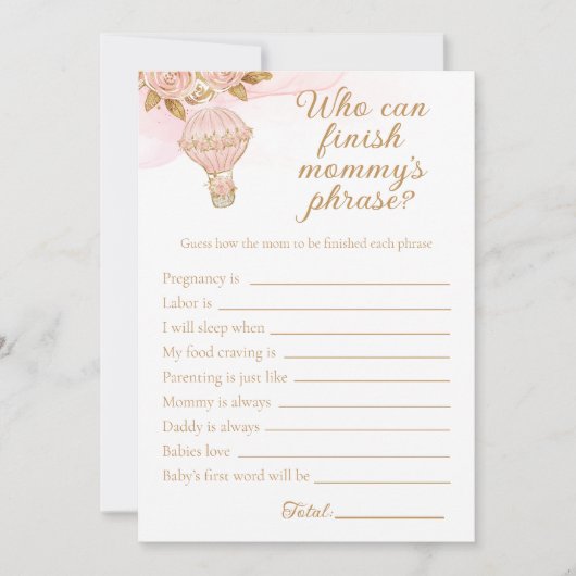 Het hete Baby shower van de luchtballon beëindigt  Kaart (Voorkant)