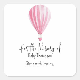 Het hete luchtballon - babyborrel ex-libris vierkante sticker