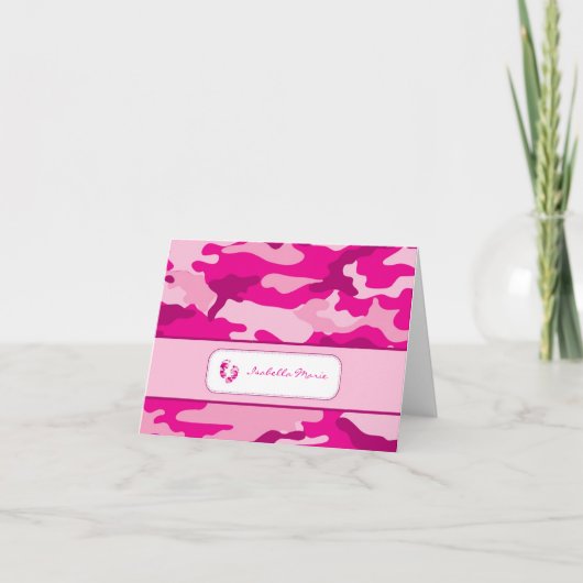 Het hete Roze Baby shower van de Camouflage dankt Bedankkaart (Voorkant)