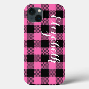 Het hete Roze Monogram NL van de Naam van de Plaid iPhone 13 Hoesje