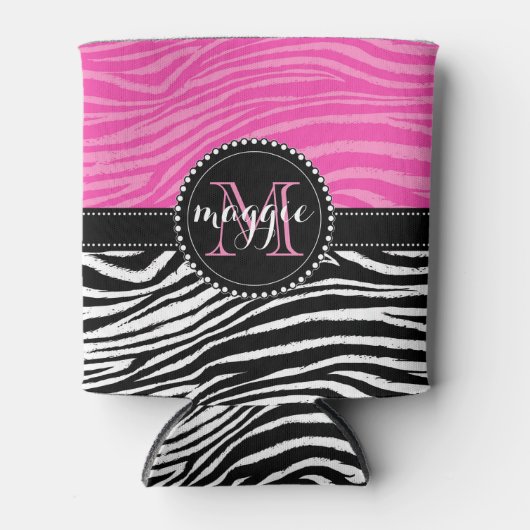 Het hete Roze & Zwarte Gestreepte Patroon van het Blikjeskoeler (Voorkant)