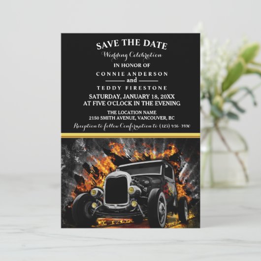 Het hete Weg feest bruiloft sparen de Datum Save The Date (Staand voorkant)