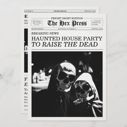 Het Hex Press Newspaper Haunted House Feest Kaart (Voorkant / Achterkant)