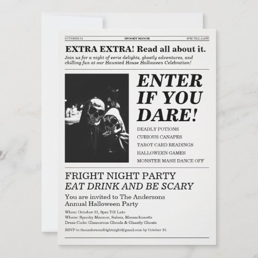 Het Hex Press Newspaper Huizen van Horrors-feest Kaart (Achterkant)