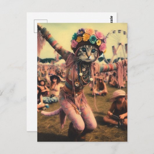 Het hippie Kat Briefkaart (Voorkant / Achterkant)