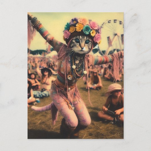 Het hippie Kat Briefkaart (Voorkant)