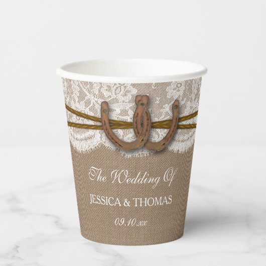 Het Hoefijzer Rustic Wedding Collectie Papieren Bekers (Voorkant)