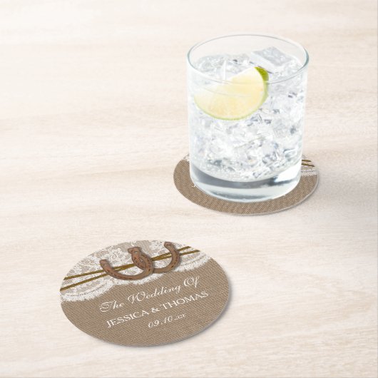 Het Hoefijzer Rustic Wedding Collectie Ronde Kartonnen Onderzetter (Insitu)