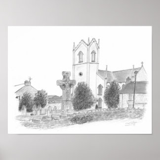 Het hoge kruis en de kerk Donaghmore County Tyrone Poster