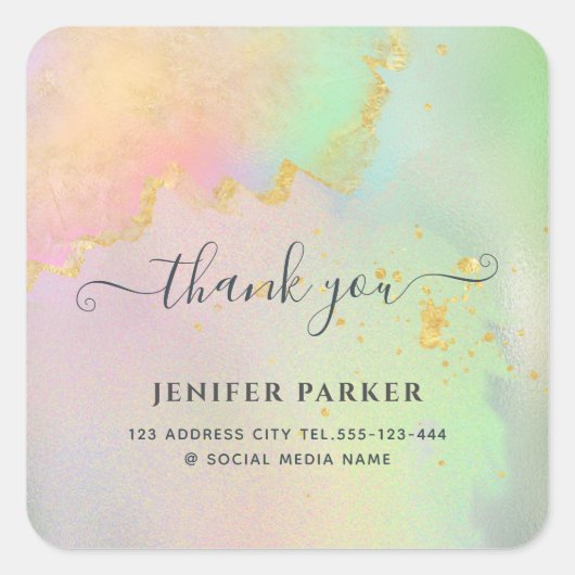 Het holografische gouden manuscript van de waterve vierkante sticker (Voorkant)