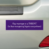 Het homohuwelijk is een THREAT (om bang te zijn vo Bumpersticker (Op auto)