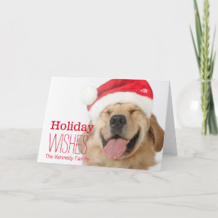 Het hoofd en de glimlach van een gelukkige hond feestdagen kaart