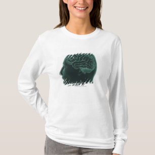 Het hoofd van de mens in profiel toont het brein t-shirt