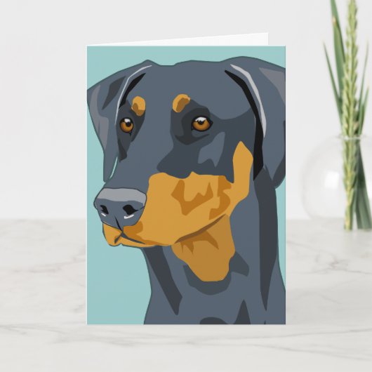 Het Hoofd van Doberman, Blauw, Uncropped Kaart (Voorkant)