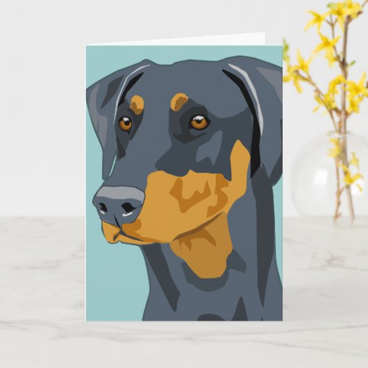 Het Hoofd van Doberman, Blauw, Uncropped Kaart (Gele Bloem)