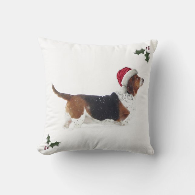 Het Hoofdkussen van Kerstmis met Basset Hound in Kussen (Voorkant)