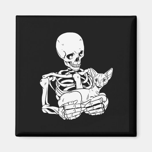 Het houden van Cat Funny Halloween Skull Sphynx Ca Magneet (Voorkant)
