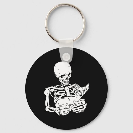 Het houden van Cat Funny Halloween Skull Sphynx Ca Sleutelhanger (Voorkant)