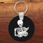 Het houden van Cat Funny Halloween Skull Sphynx Ca Sleutelhanger (Voorkant)