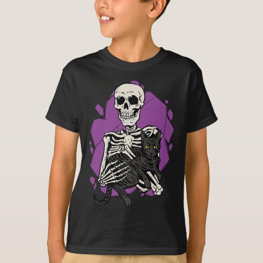 Het houden van een zwarte kat Lazy Halloween kostu T-shirt (Voorkant)