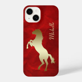 Het houden van gouden paarden Silhouette Red iPhone 14 Hoesje
