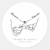 Het houden van Handen Eenvoudige Minimale Bruiloft Ronde Sticker (Voorkant)