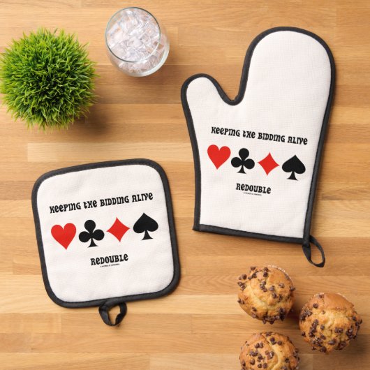 Het houden van het bieden Levend Redouble 4 Kaart  Ovenwant & Pannenlap Set (Top down)