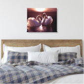 Het houden Zwans die een Hart vormen Canvas Afdruk (Insitu (Slaapkamer))