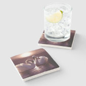 Het houden Zwans die een Hart vormen Stenen Onderzetter (Zijkant)